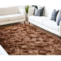 Photo of Brown and Bronze Faux Fur Shag Non Skid Area Rug