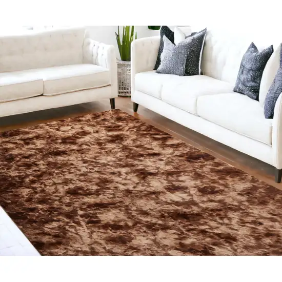 Brown and Bronze Faux Fur Shag Non Skid Area Rug Photo 1