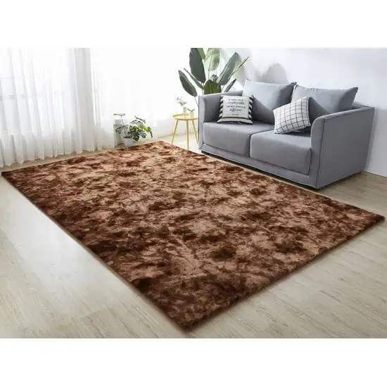 Brown and Bronze Faux Fur Shag Non Skid Area Rug Photo 5