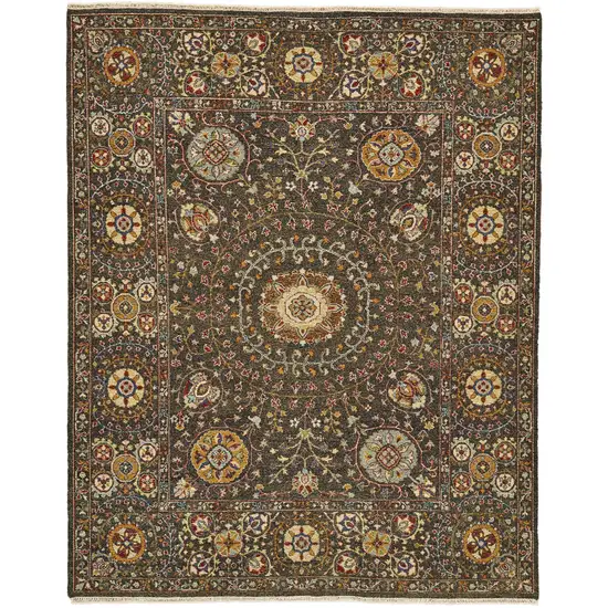 Brown and Gold Wool Geometric Hand Knotted Area Rug Photo 2