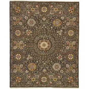 Photo of Brown and Gold Wool Geometric Hand Knotted Area Rug