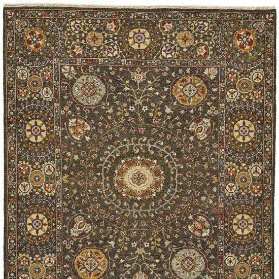 Brown and Gold Wool Geometric Hand Knotted Area Rug Photo 4