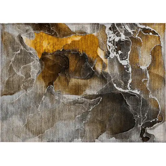 Brown and Gray Abstract Washable Non Skid Indoor Outdoor Area Rug Photo 2