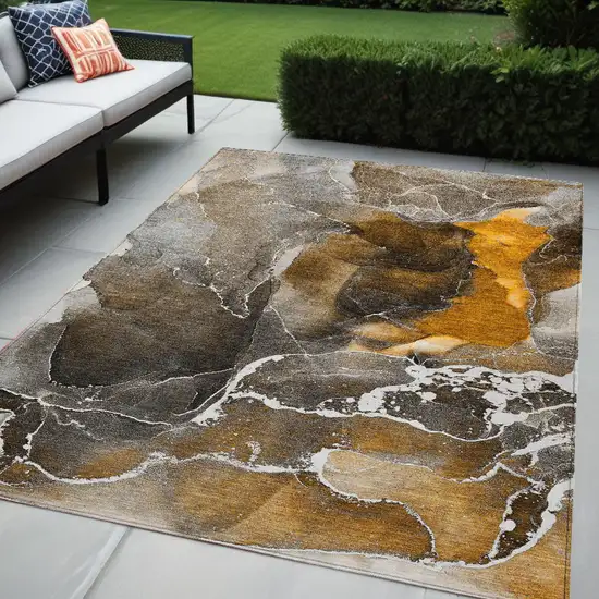 Brown and Gray Abstract Washable Non Skid Indoor Outdoor Area Rug Photo 1