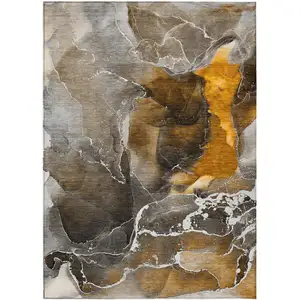 Photo of Brown and Gray Abstract Washable Non Skid Indoor Outdoor Area Rug