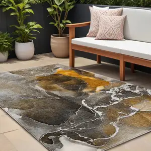 Photo of Brown and Gray Abstract Washable Non Skid Indoor Outdoor Area Rug