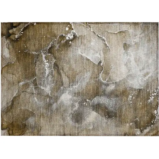 Brown and Gray Abstract Washable Non Skid Indoor Outdoor Area Rug Photo 2