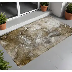 Photo of Brown and Gray Abstract Washable Non Skid Indoor Outdoor Area Rug