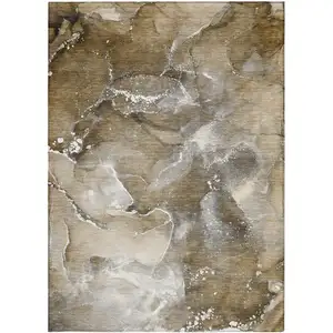 Photo of Brown and Gray Abstract Washable Non Skid Indoor Outdoor Area Rug