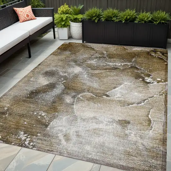 Brown and Gray Abstract Washable Non Skid Indoor Outdoor Area Rug Photo 1