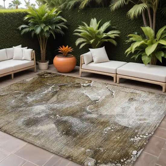 Brown and Gray Abstract Washable Non Skid Indoor Outdoor Area Rug Photo 1