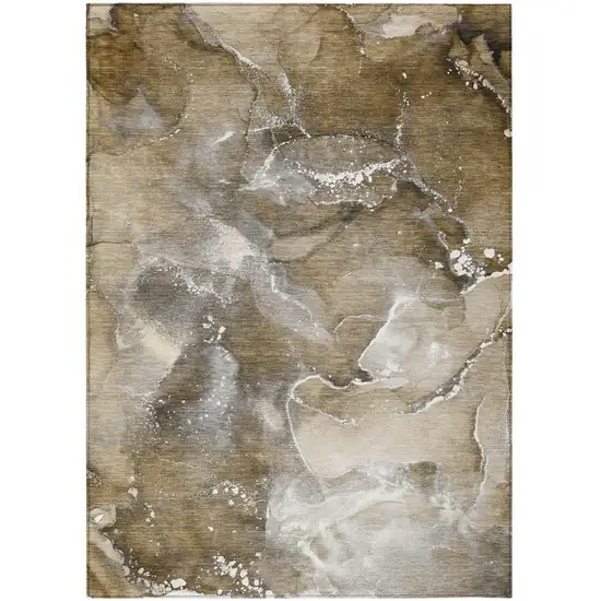 Brown and Gray Abstract Washable Non Skid Indoor Outdoor Area Rug Photo 2