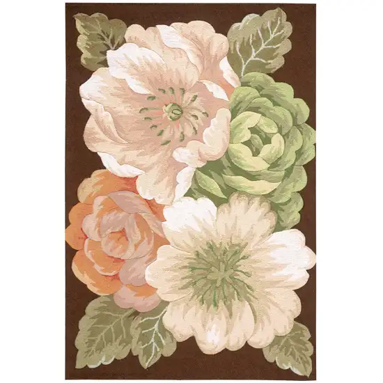 Brown and Green Floral Hand Hooked Area Rug Photo 4