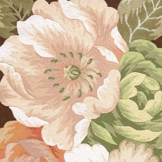 Brown and Green Floral Hand Hooked Area Rug Photo 7