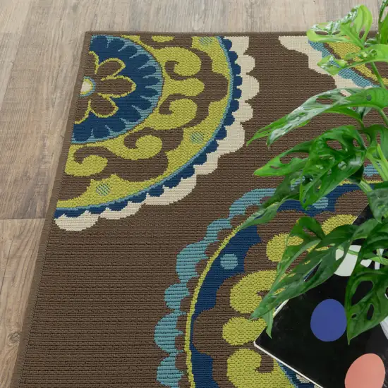 Brown and Green Floral Medallion Indoor Outdoor Area Rug Photo 6