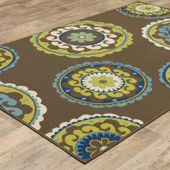 Brown and Green Floral Medallion Indoor Outdoor Area Rug Photo 5