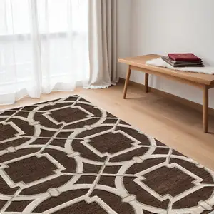 Photo of Brown and Ivory Abstract Geometric Hand Tufted Non Skid Area Rug