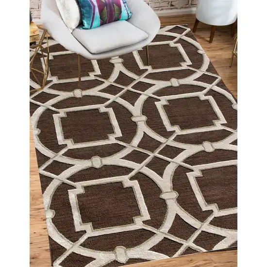 Brown and Ivory Abstract Geometric Hand Tufted Non Skid Area Rug Photo 4