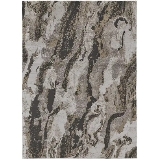 Brown and Ivory Abstract Power Loom Distressed Area Rug Photo 4