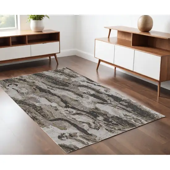 Brown and Ivory Abstract Power Loom Distressed Area Rug Photo 1