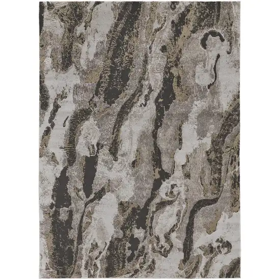 Brown and Ivory Abstract Power Loom Distressed Area Rug Photo 4