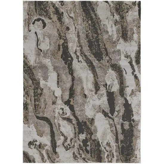 Brown and Ivory Abstract Power Loom Distressed Area Rug Photo 2