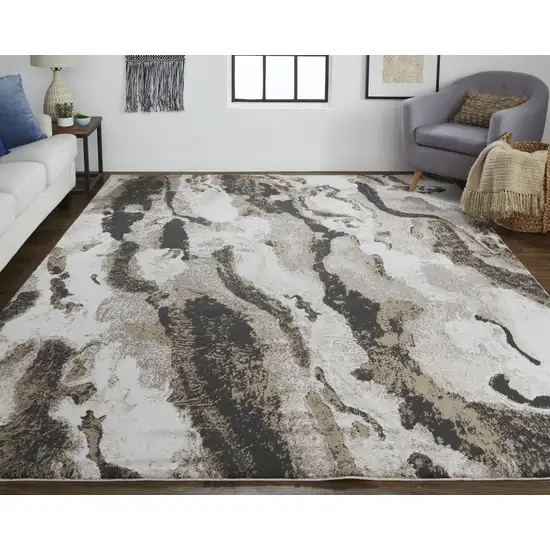 Brown and Ivory Abstract Power Loom Distressed Area Rug Photo 6