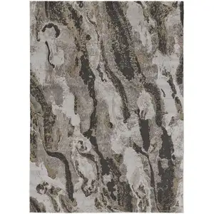 Photo of Brown and Ivory Abstract Power Loom Distressed Area Rug