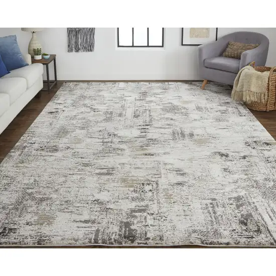 Brown and Ivory Abstract Power Loom Distressed Area Rug Photo 6