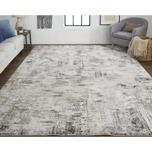 Photo of Brown and Ivory Abstract Power Loom Distressed Area Rug