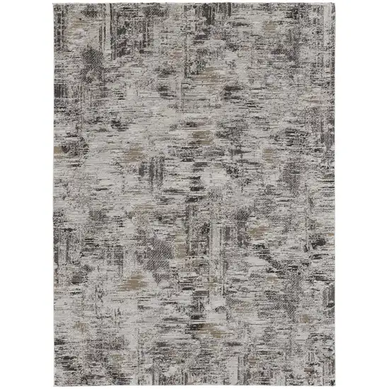 Brown and Ivory Abstract Power Loom Distressed Area Rug Photo 2