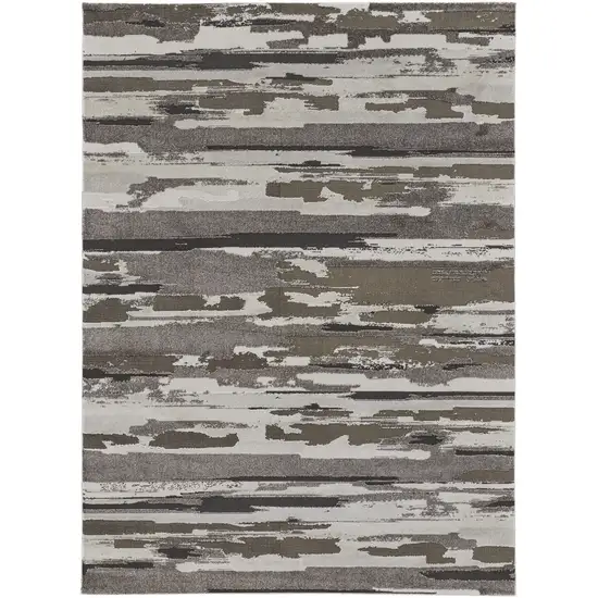 Brown and Ivory Abstract Power Loom Distressed Area Rug Photo 2