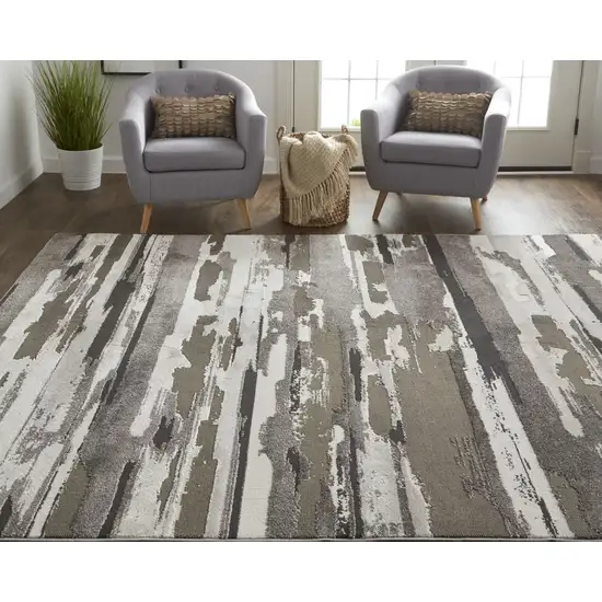 Brown and Ivory Abstract Power Loom Distressed Area Rug Photo 9