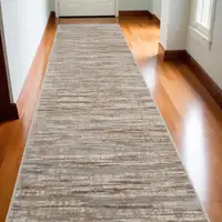 Photo of Brown and Ivory Abstract Power Loom Runner Rug