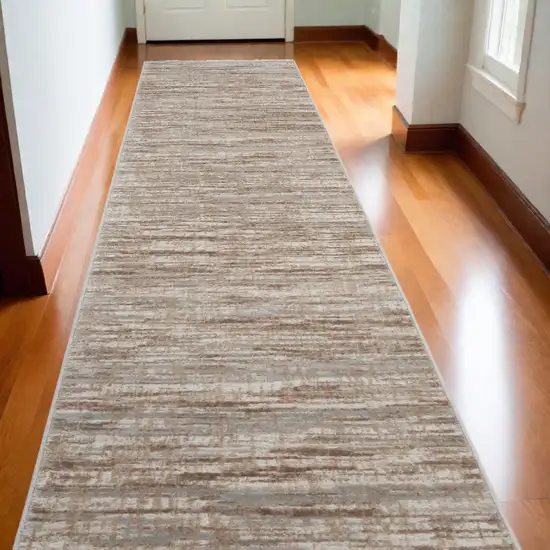 Brown and Ivory Abstract Power Loom Runner Rug Photo 1