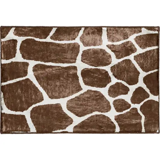 Brown and Ivory Animal Print Handmade Non Skid Area Rug Photo 3