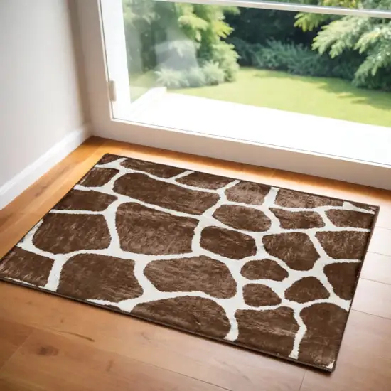 Brown and Ivory Animal Print Handmade Non Skid Area Rug Photo 1