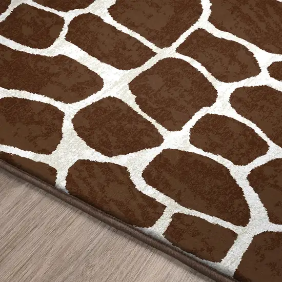 Brown and Ivory Animal Print Handmade Non Skid Area Rug Photo 8