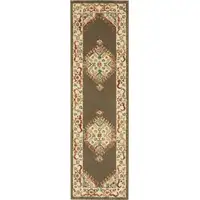 Photo of Brown and Ivory Floral Medallion Power Loom Distressed Runner Rug