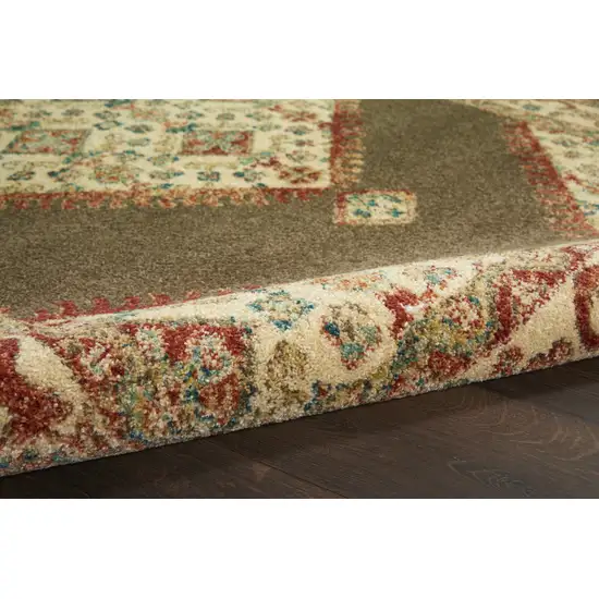 Brown and Ivory Floral Medallion Power Loom Distressed Runner Rug Photo 7