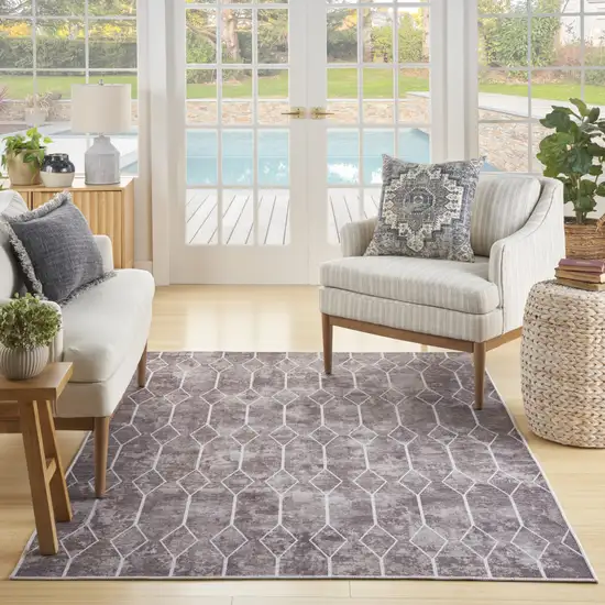 Brown and Ivory Geometric Power Loom Washable Area Rug Photo 9