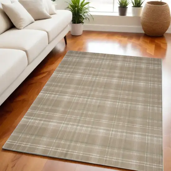 Brown and Ivory Plaid Non Skid Area Rug Photo 1