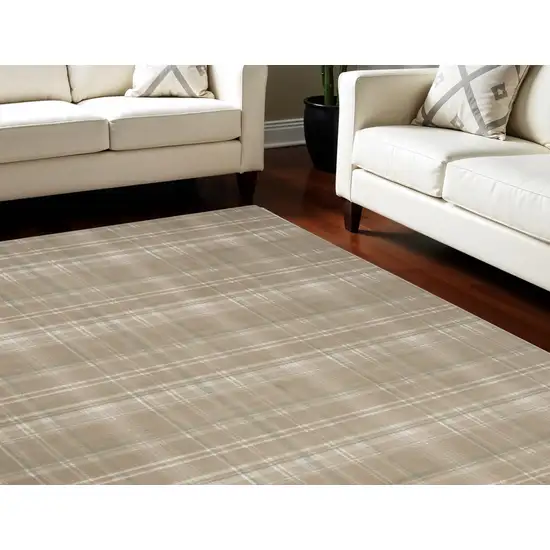 Brown and Ivory Plaid Non Skid Area Rug Photo 1