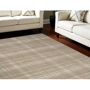 Photo of Brown and Ivory Plaid Non Skid Area Rug