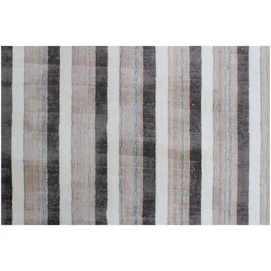 Brown and Ivory Striped Hand Loomed Area Rug Photo 4