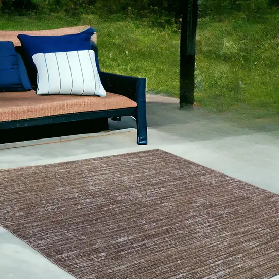 Brown and Ivory Striped Stain Resistant Indoor Outdoor Area Rug Photo 1