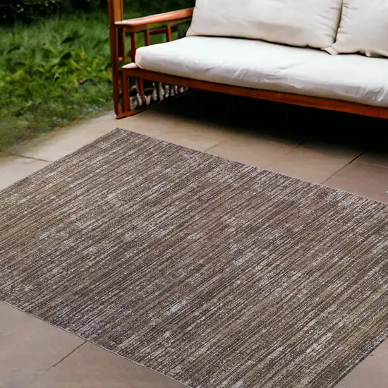 Brown and Ivory Striped Stain Resistant Indoor Outdoor Area Rug Photo 1