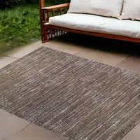 Photo of Brown and Ivory Striped Stain Resistant Indoor Outdoor Area Rug