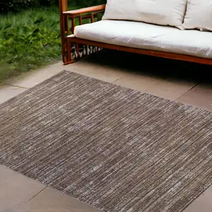 Photo of Brown and Ivory Striped Stain Resistant Indoor Outdoor Area Rug