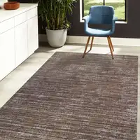 Photo of Brown and Ivory Striped Stain Resistant Indoor Outdoor Area Rug
